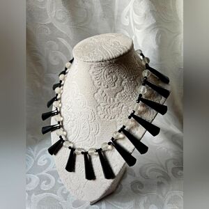 Vintage Black Spike and Camphor Glass Bead Collar Necklace